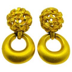Vintage ANNE KLEIN matte gold door knocker designer pierced earrings