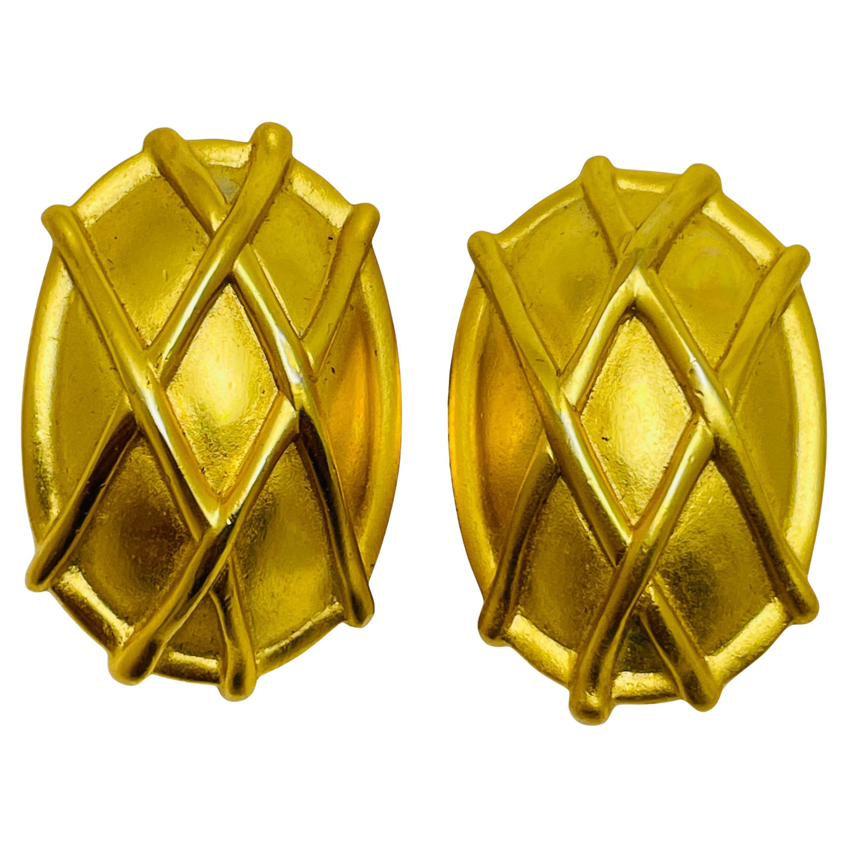 Vintage ANNE KLEIN etruskische Designer-Ohrclips in mattem Goldton, Vintage