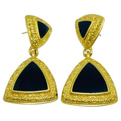 Vintage ANNE KLEIN signed gold enamel designer dangle earrings