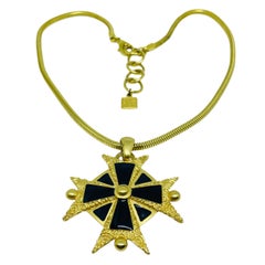 Vintage ANNE KLEIN signed gold enamel massive maltese cross designer necklace
