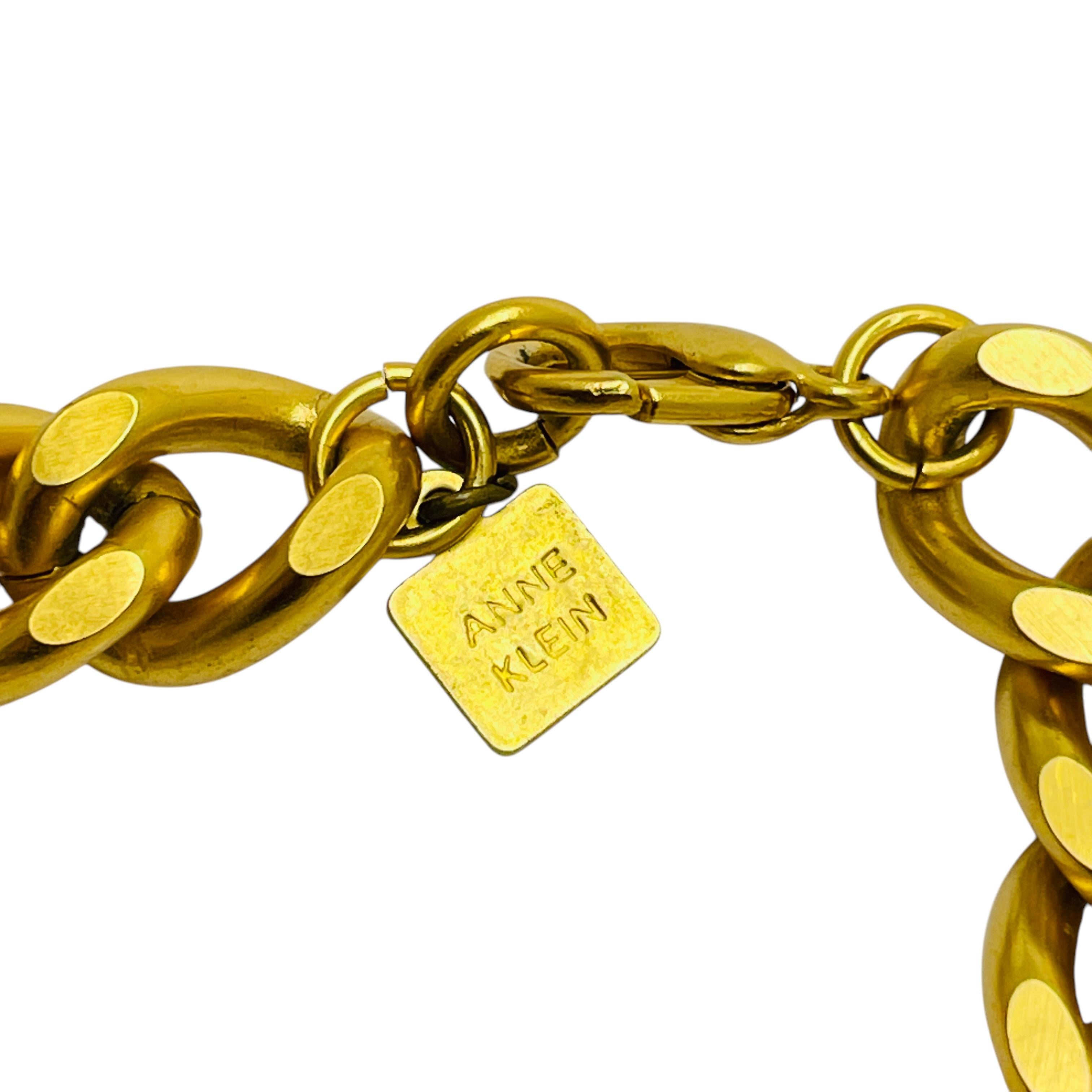 Vintage ANNE KLEIN signed gold tone chain designer bracelet In Good Condition For Sale In Palos Hills, IL