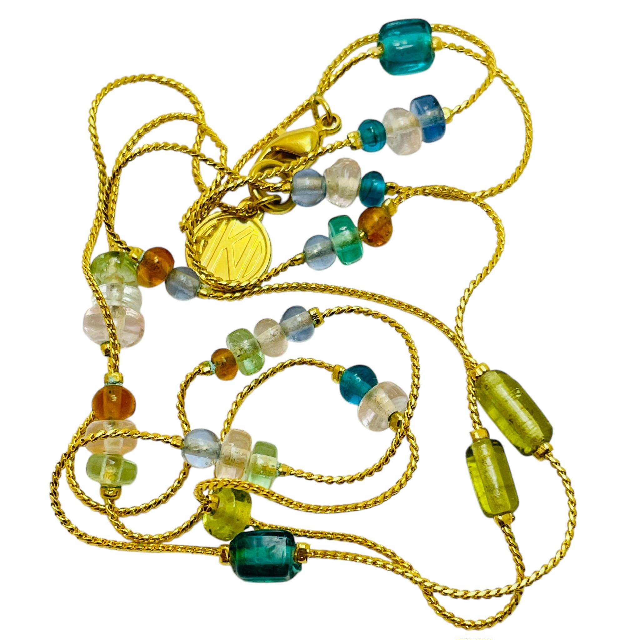Vintage ANNE KLEIN signed gold tone colorful beaded necklace In Good Condition For Sale In Palos Hills, IL