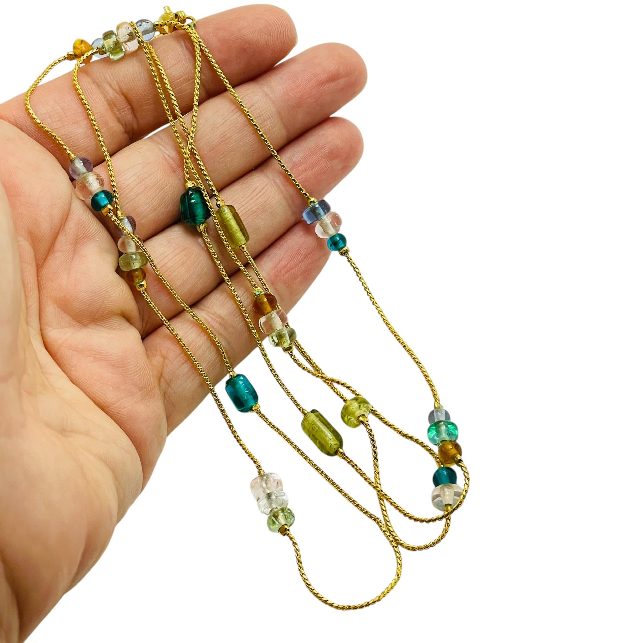Women's Vintage ANNE KLEIN signed gold tone colorful beaded necklace For Sale