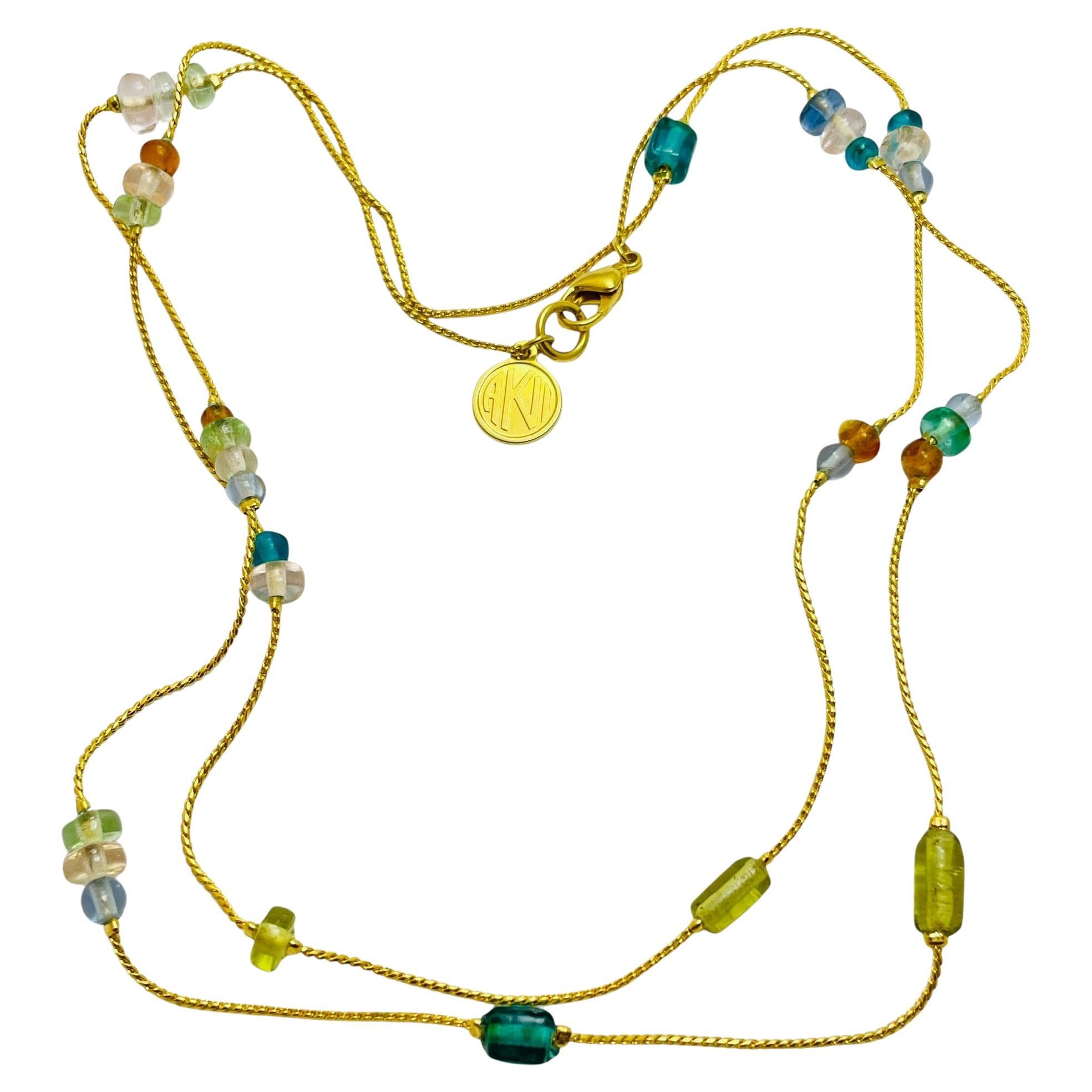 Vintage ANNE KLEIN signed gold tone colorful beaded necklace