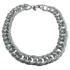Vintage ANNE KLEIN signed silver tone designer chain massive necklace