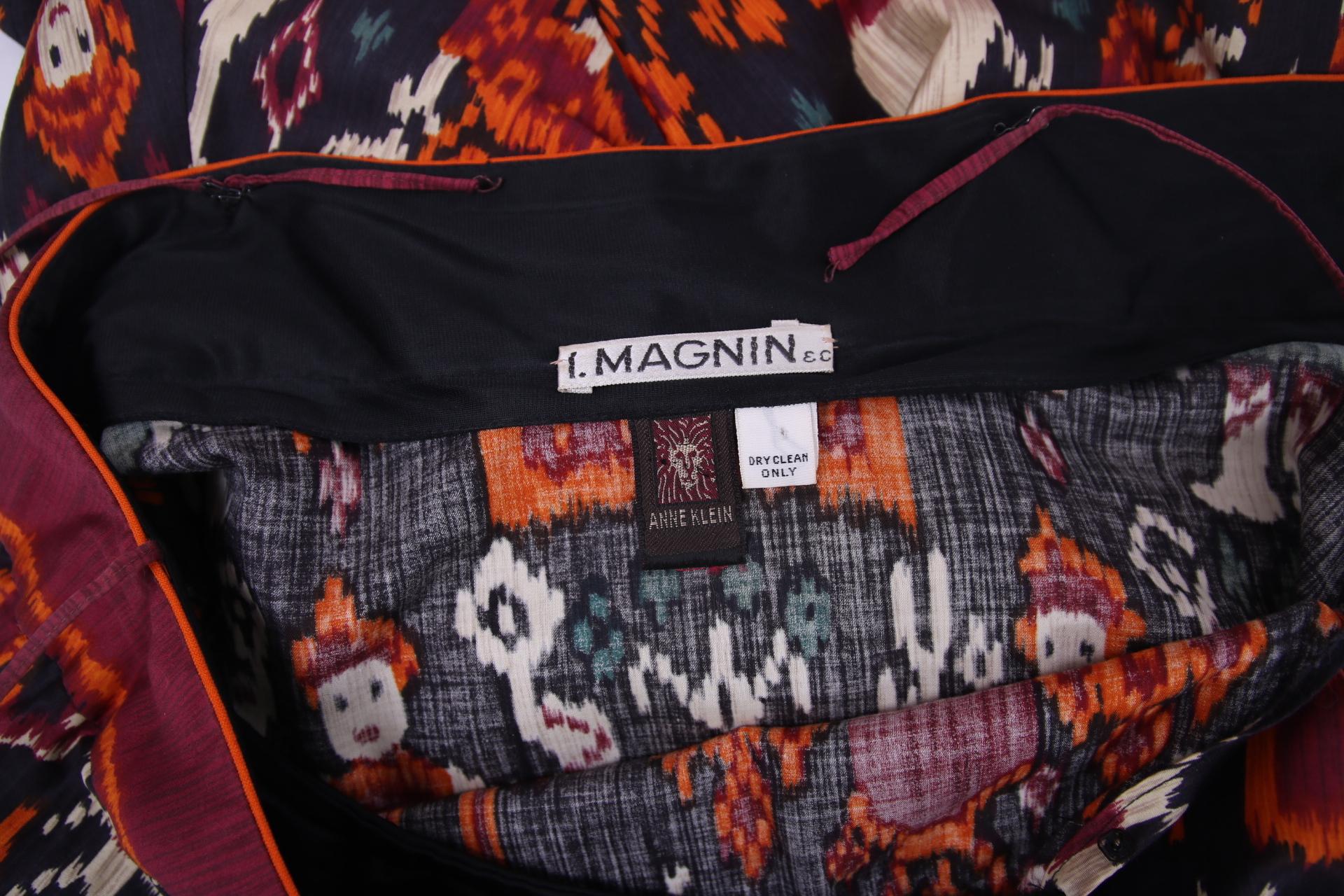 Vintage Anne Klein Seiden-Minikleid mit Ikat-Druck und Elefanten (Braun) im Angebot