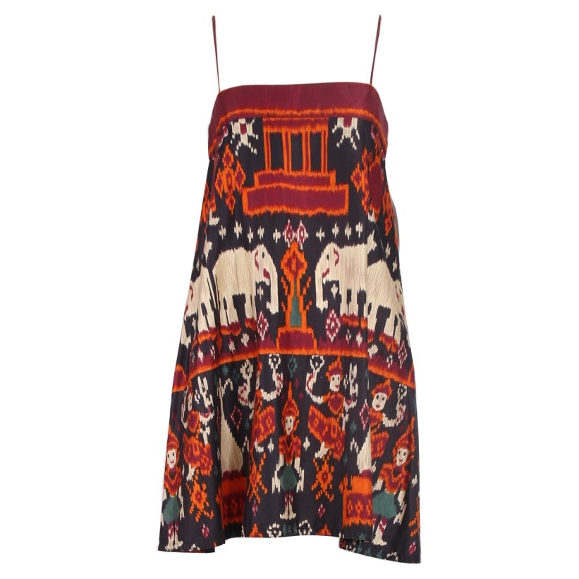 Mini abito vintage in seta di A. Klein con stampa ikat ed elefanti in vendita