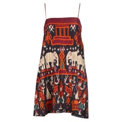 Vintage Anne Klein Seiden-Minikleid mit Ikat-Druck und Elefanten