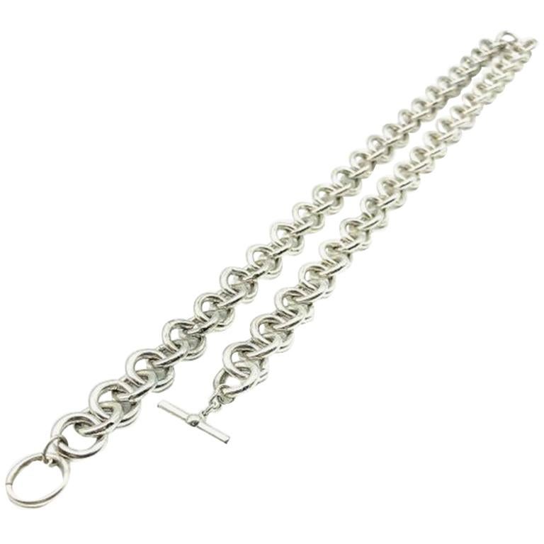 Vintage Anne Klein Silver Large Link Chain Necklace 1990s For Sale