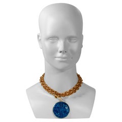 Vintage Anne Klein Toggle Necklace with Blue Disc Circa 1980s