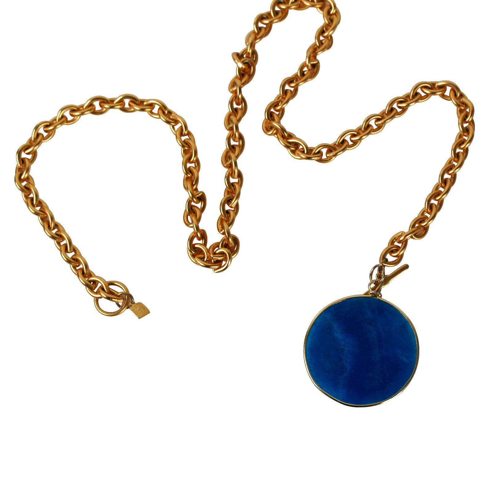 Vintage Anne Klein Toggle Necklace with Blue Disc Circa 1980s For Sale 2