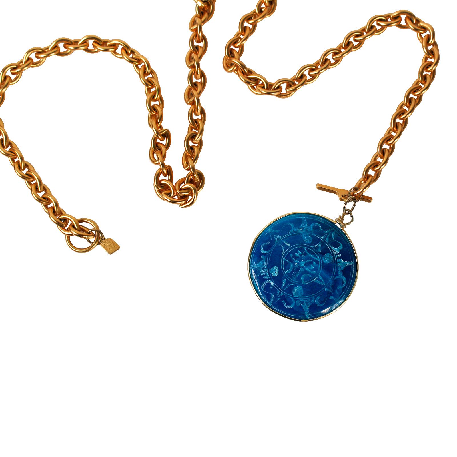 Vintage Anne Klein Toggle Necklace with Blue Disc Circa 1980s For Sale 1