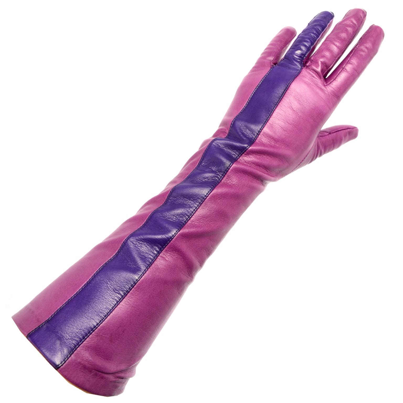 long purple leather gloves
