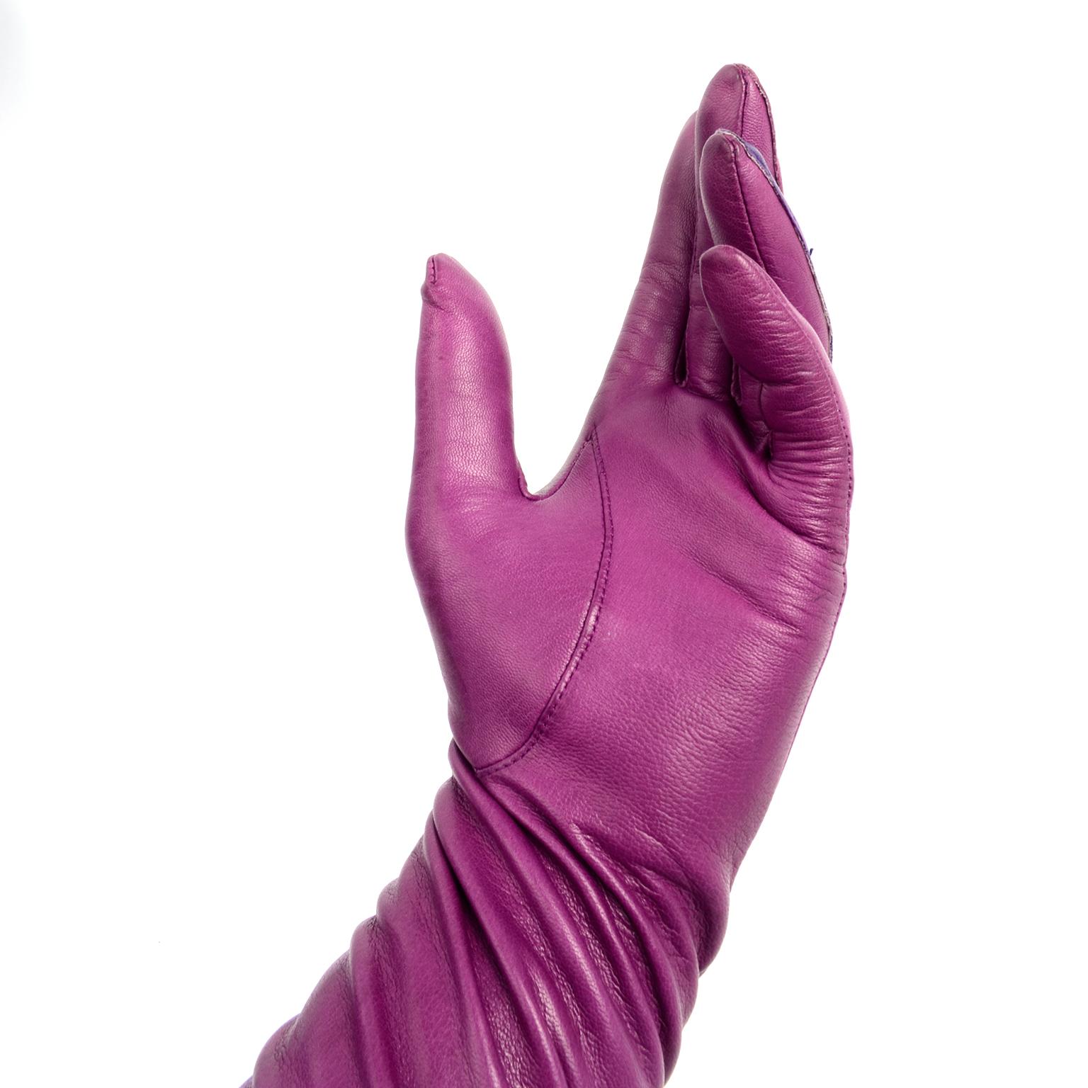 Women's Vintage Anne Klein Two Toned Magenta Pink and Purple Leather Gloves
