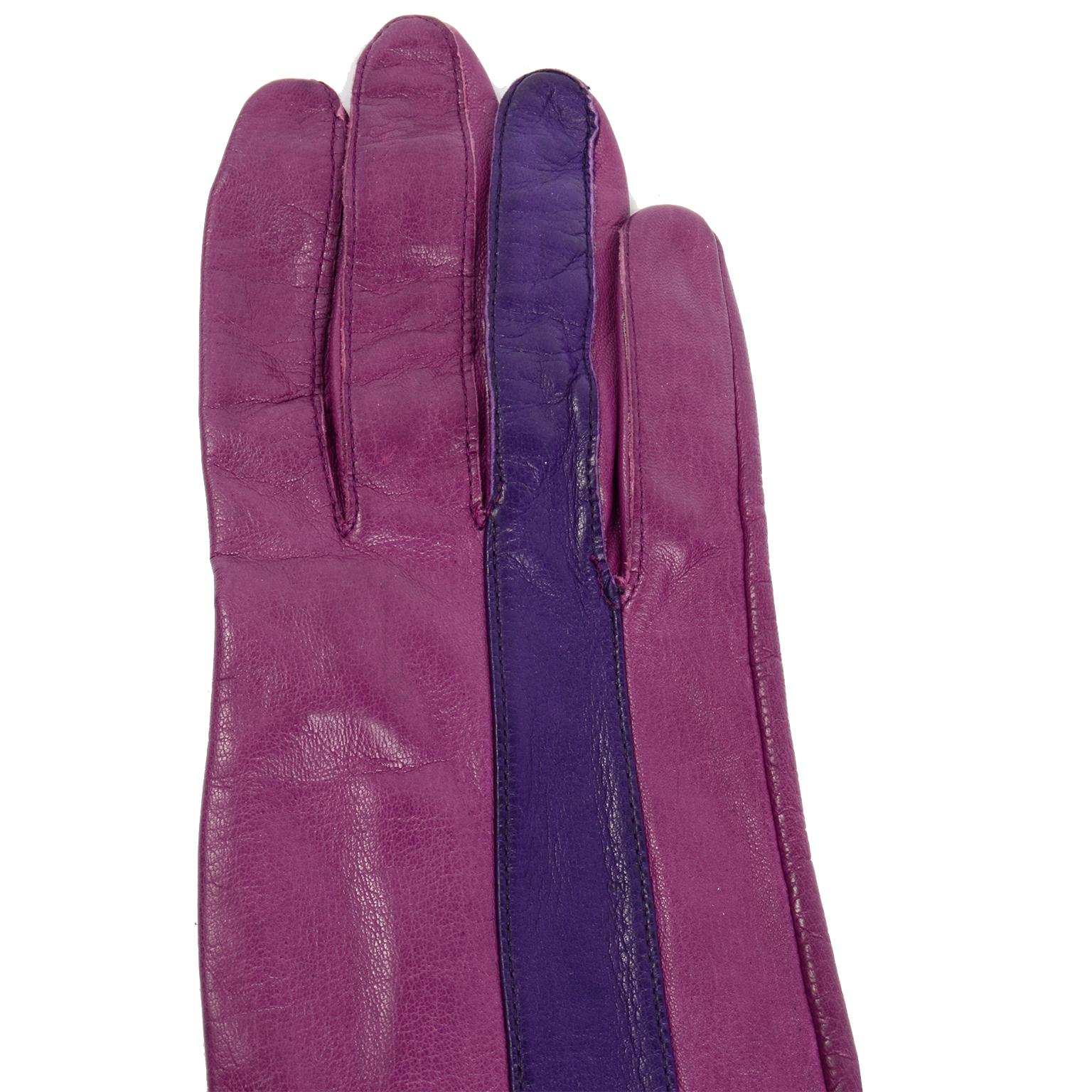 Vintage Anne Klein Two Toned Magenta Pink and Purple Leather Gloves 1