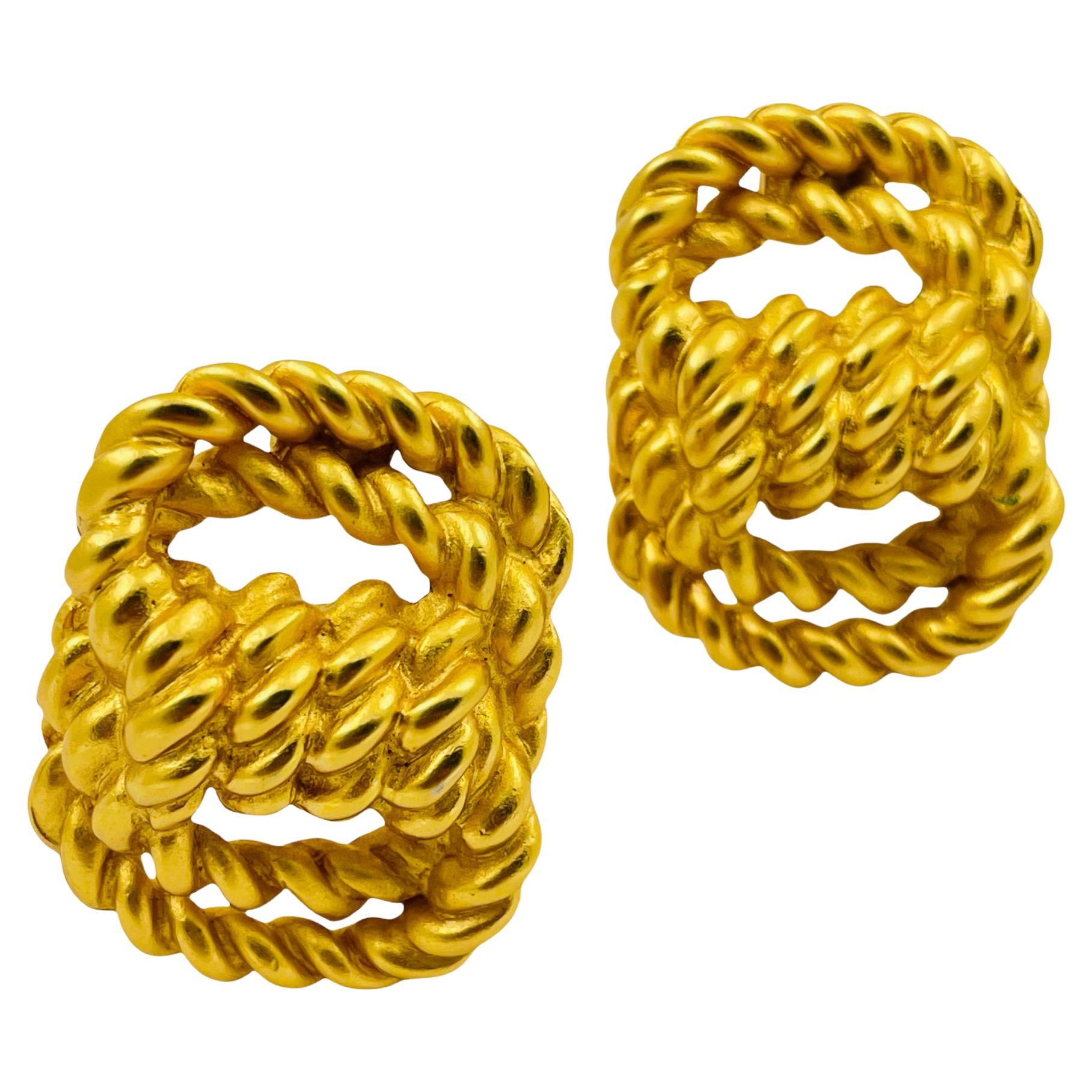 Vintage ANNE KLEINN riesige matte Gold Kette Seil Perle Laufsteg Designer Clip auf Ohr im Angebot