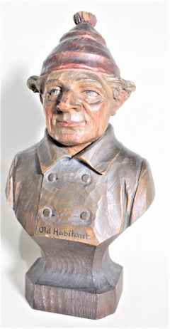 Vintage ANRI Folk Art Hand Carved and Painted Sculpture "Old Habitant" by Duquet