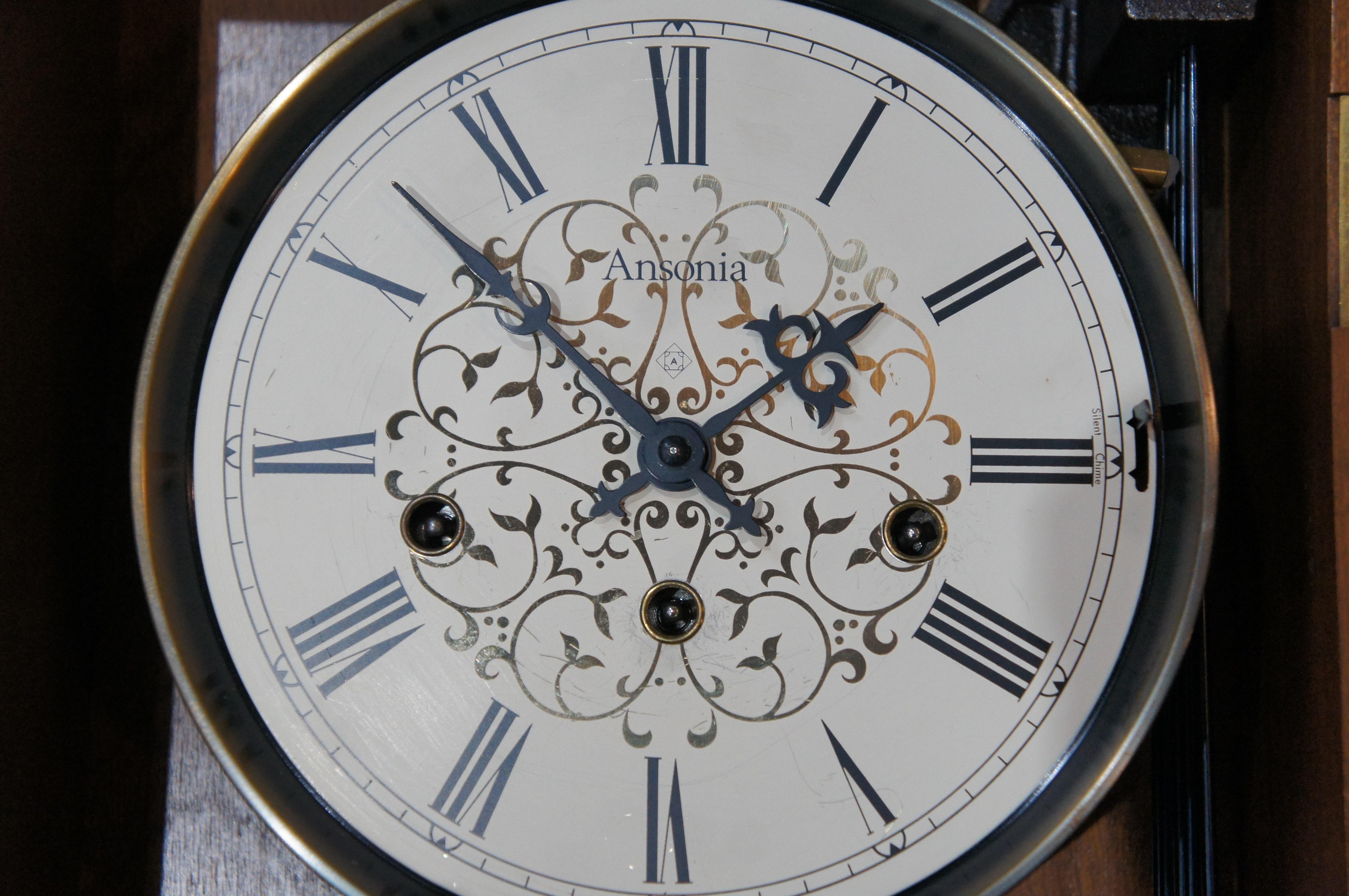 Brass Vintage Ansonia Ezee-Set 725 Vienna Regulator Wall Clock Walnut Finish Works