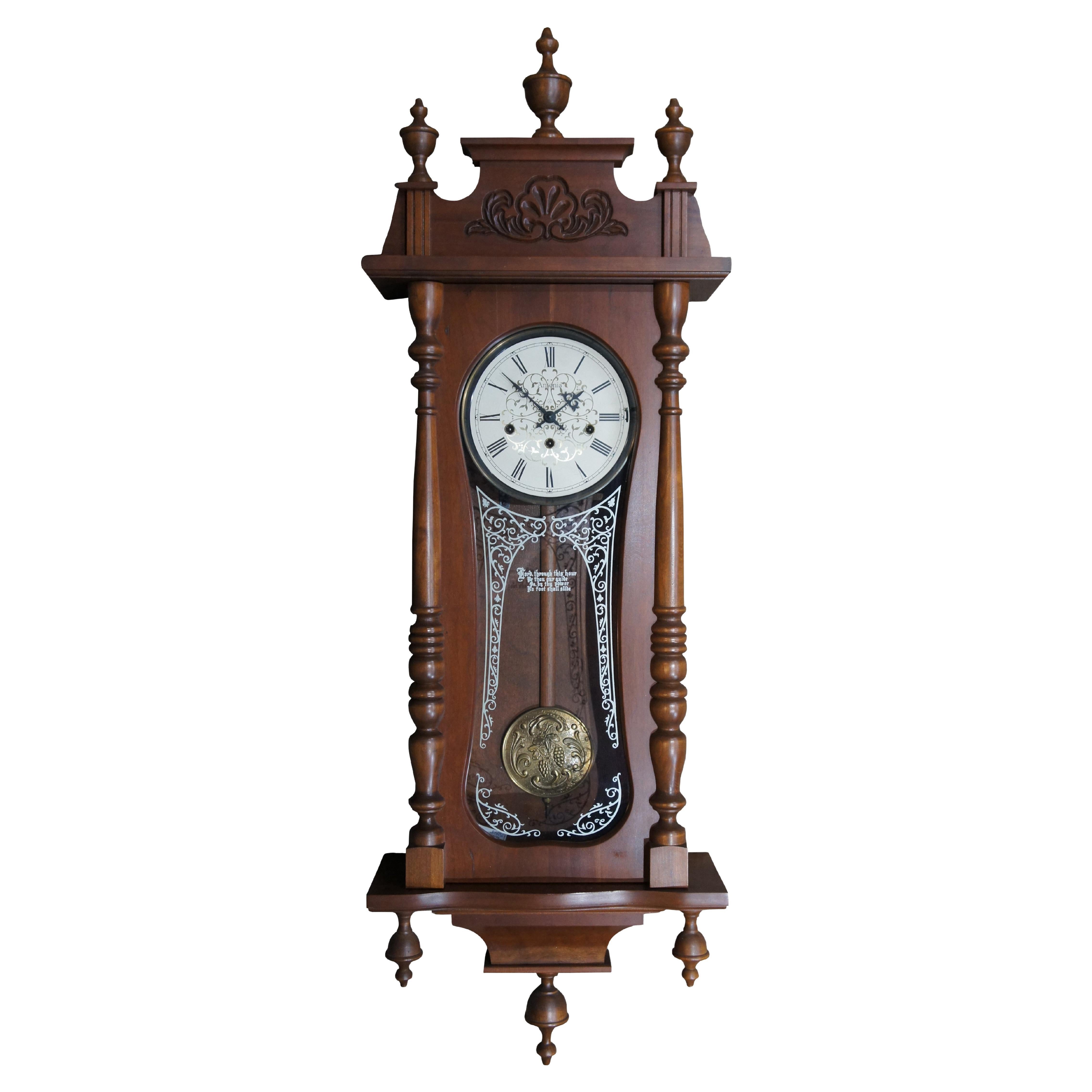Vintage Ansonia Ezee-Set 725 Vienna Regulator Wall Clock Walnut Finish Works