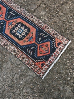 Vintage Antatolian hand-knotted Runner Rug in orange and ivory wool, Turkey 1950