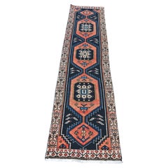 Vintage Antatolian hand-knotted Runner Rug in orange and ivory wool, Turkey 1950