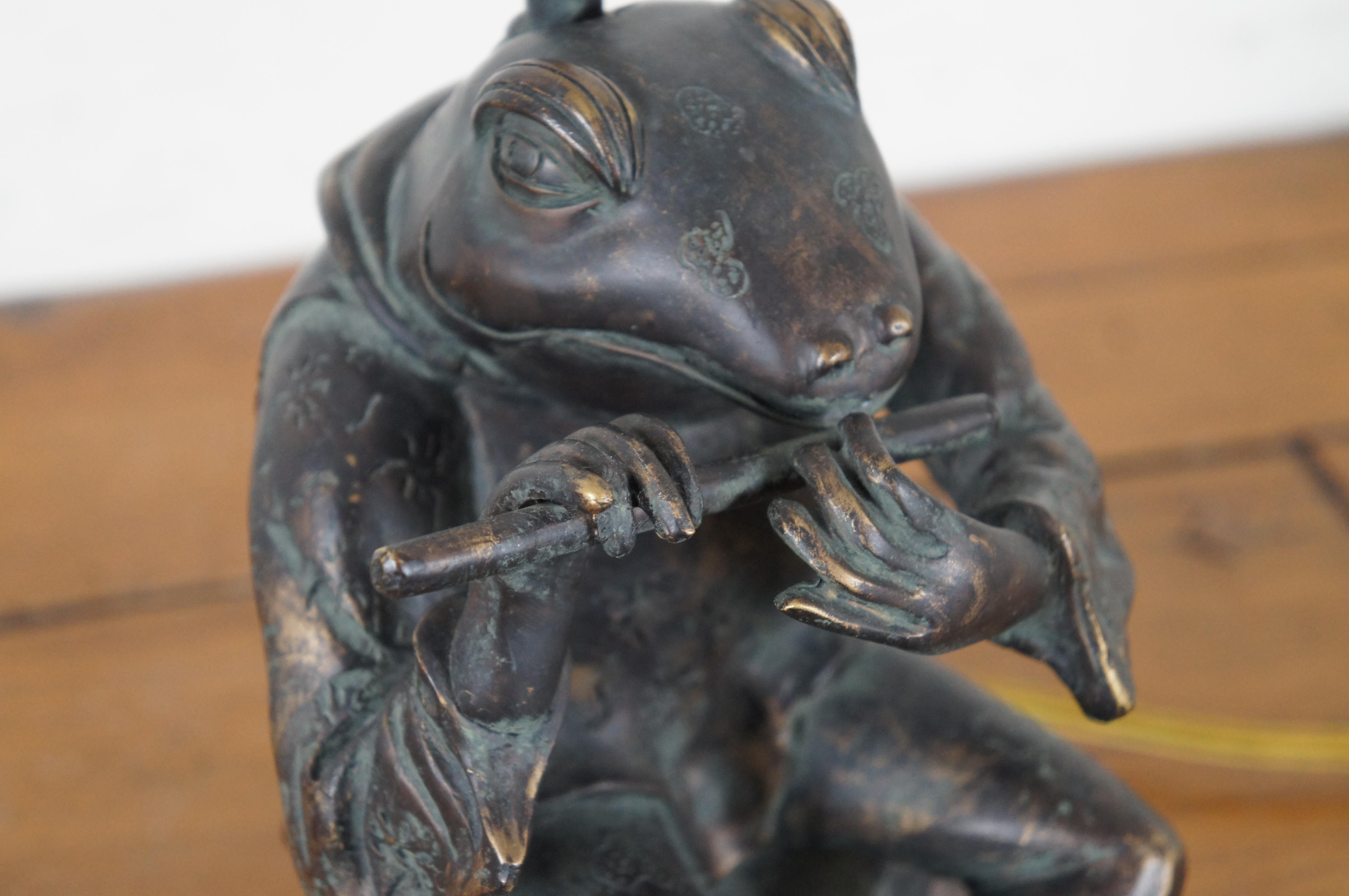 Vintage Anthropomorphic Frog Playing Flute in Kimono Table Lamp 25