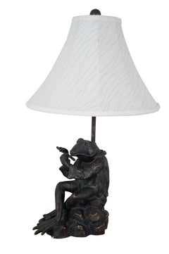 Vintage Anthropomorphic Frog Playing Flute in Kimono Table Lamp 25"