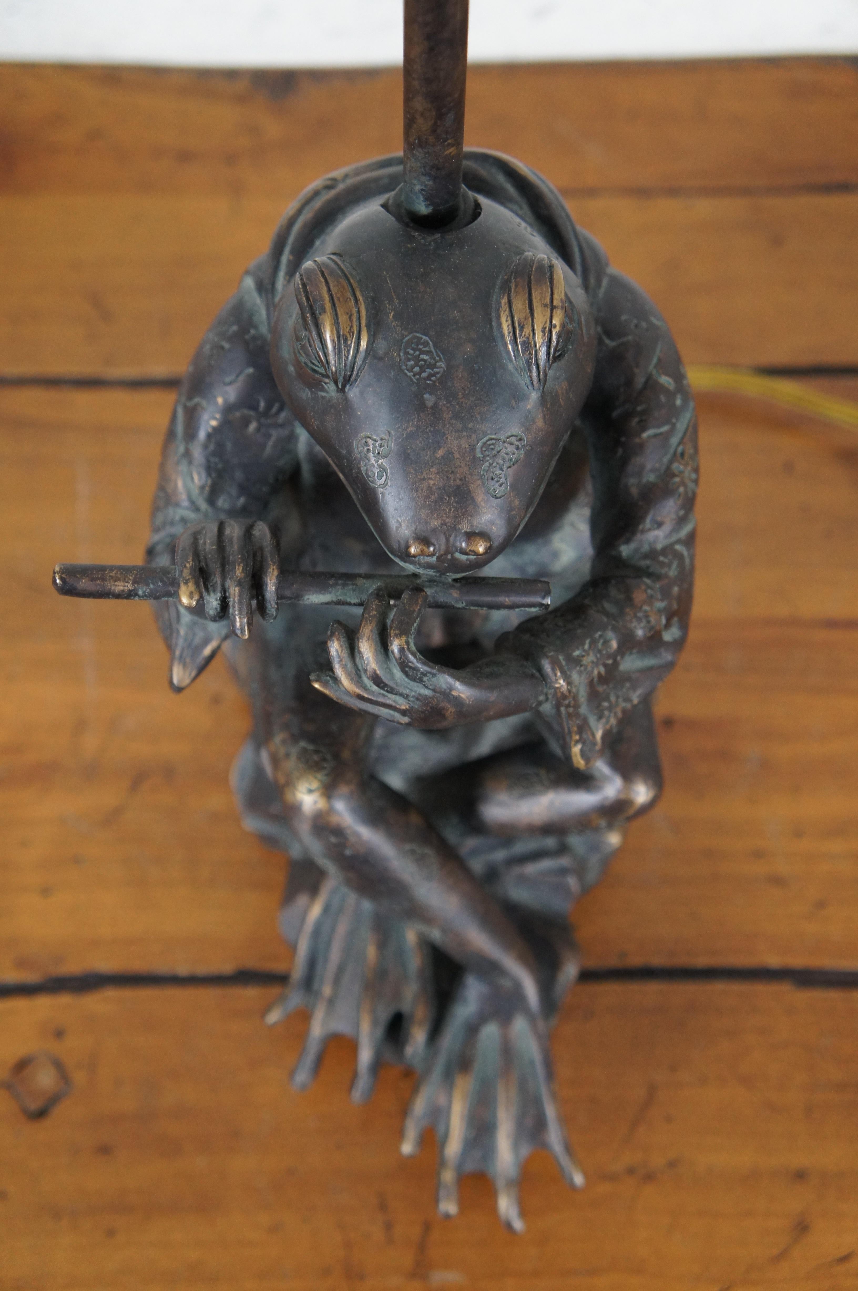 Vintage Anthropomorphic Frog Playing Flute in Kimono Table Lamp 25