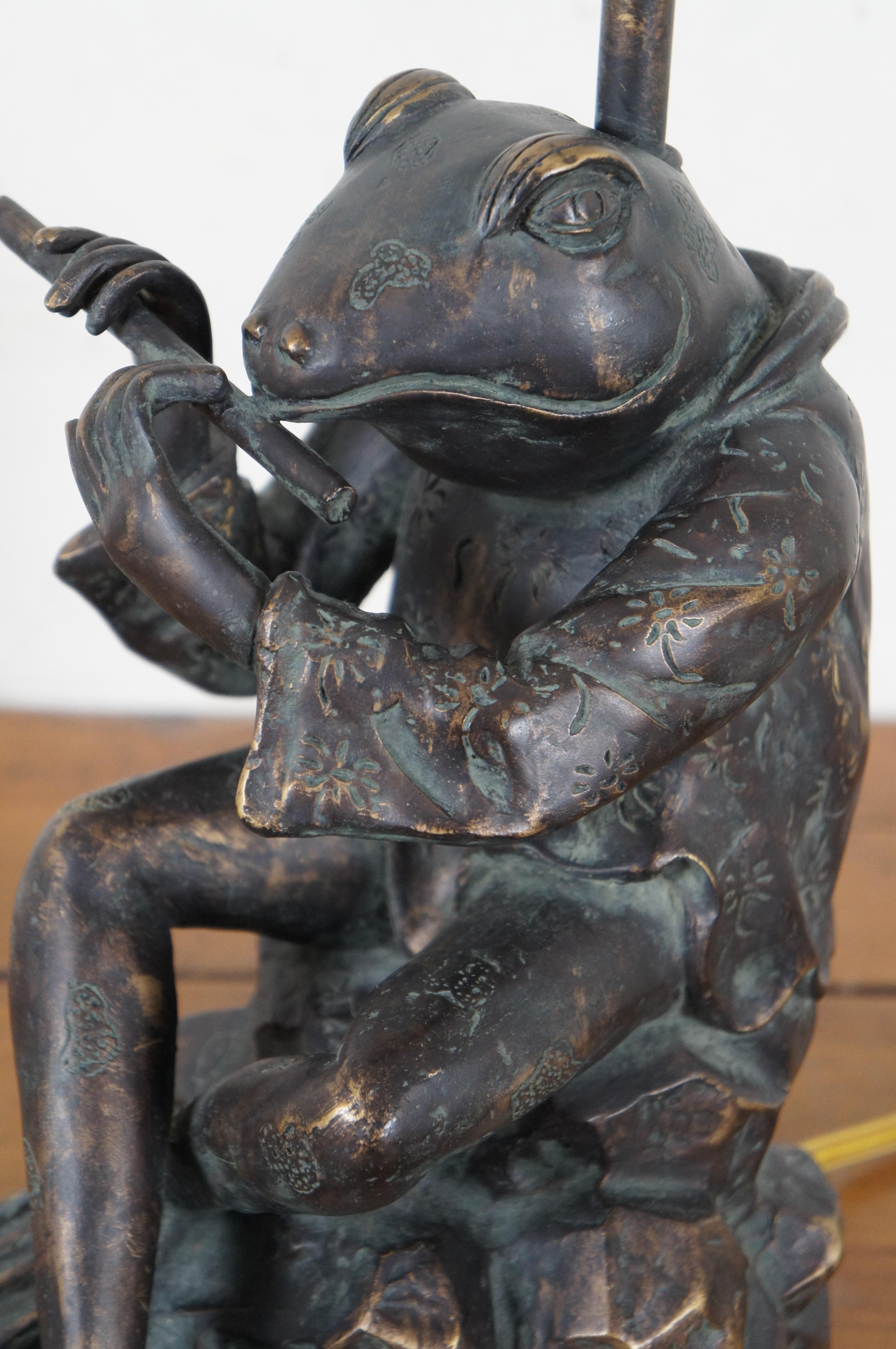 Vintage Anthropomorphic Frog Playing Flute in Kimono Table Lamp 25