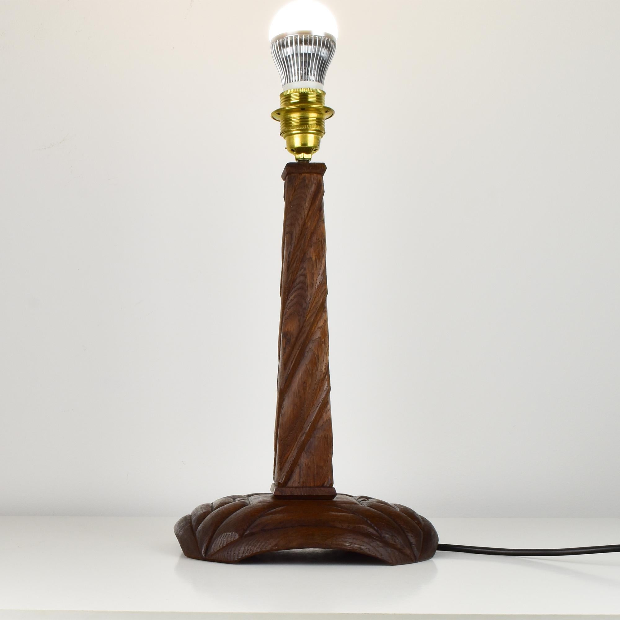 Art Deco Vintage Anthroposophic Carved Wood Table Lamp Base in Rudolf Steiner Style For Sale