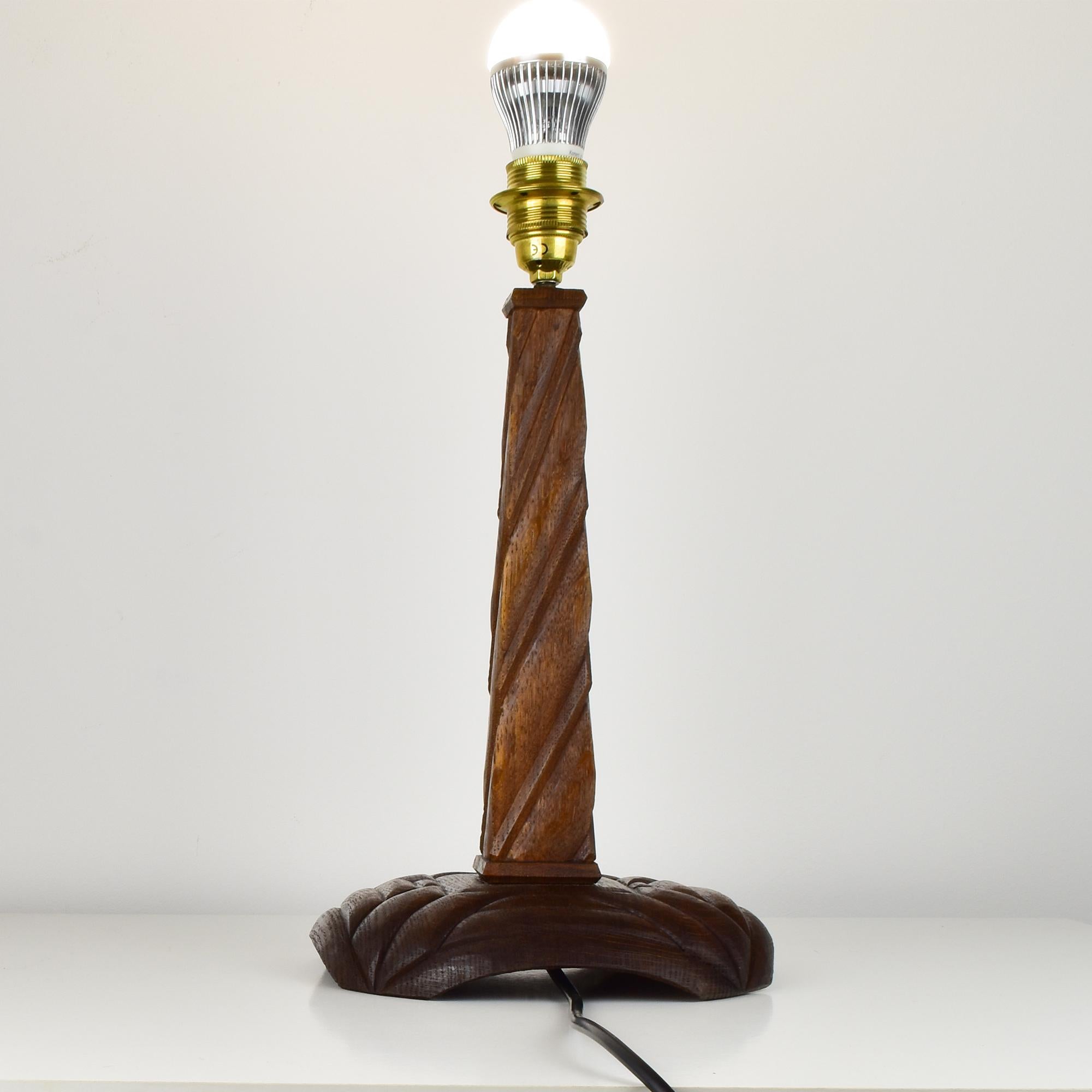 Swiss Vintage Anthroposophic Carved Wood Table Lamp Base in Rudolf Steiner Style For Sale