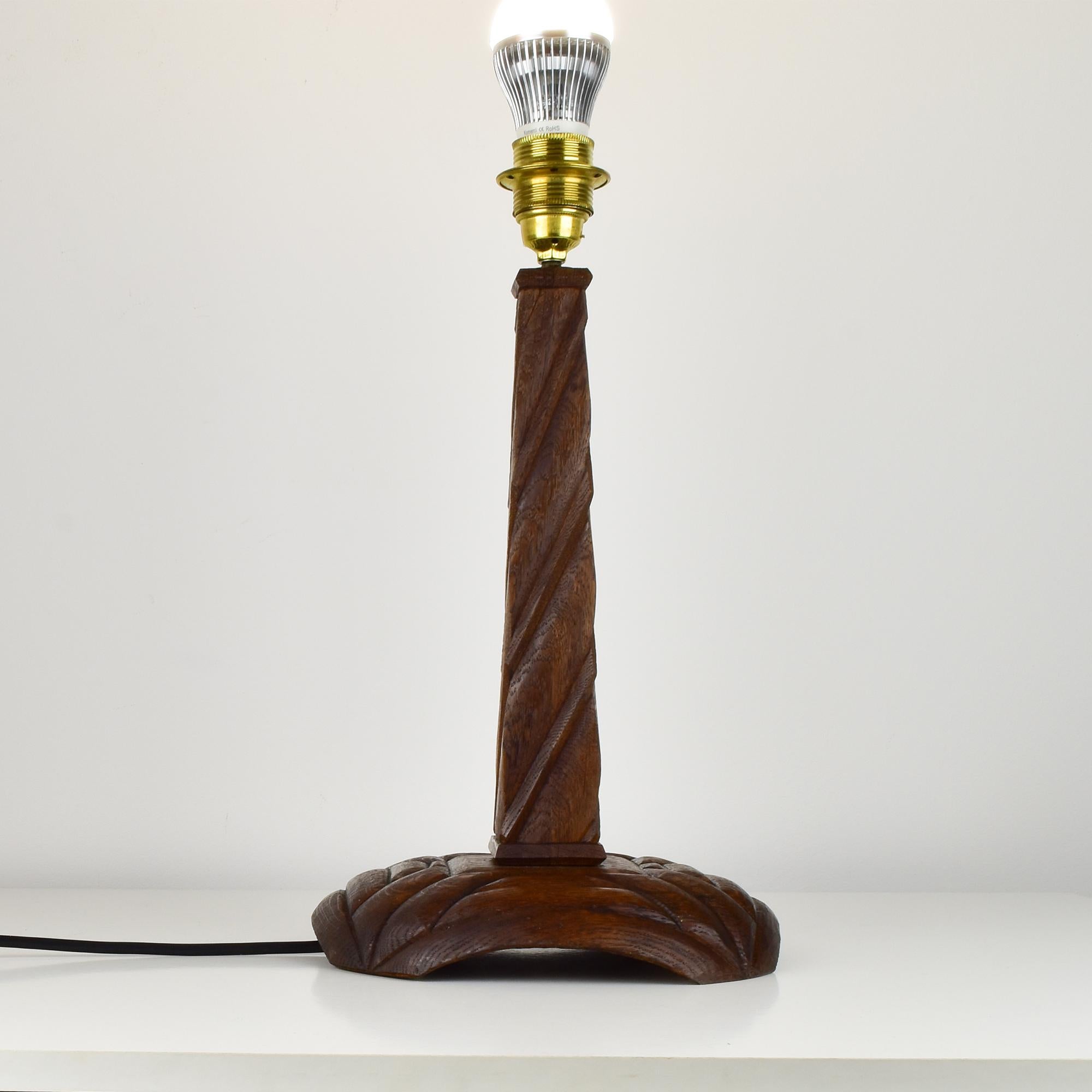 Hand-Crafted Vintage Anthroposophic Carved Wood Table Lamp Base in Rudolf Steiner Style For Sale