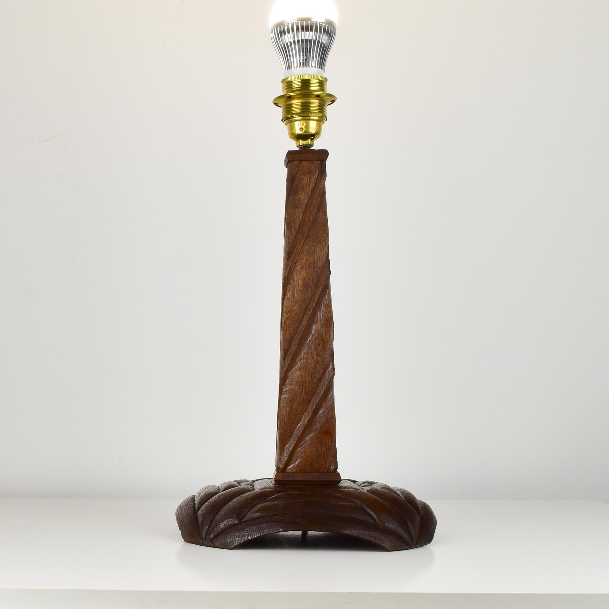 Vintage Anthroposophic Carved Wood Table Lamp Base in Rudolf Steiner Style In Good Condition For Sale In Bad Säckingen, DE