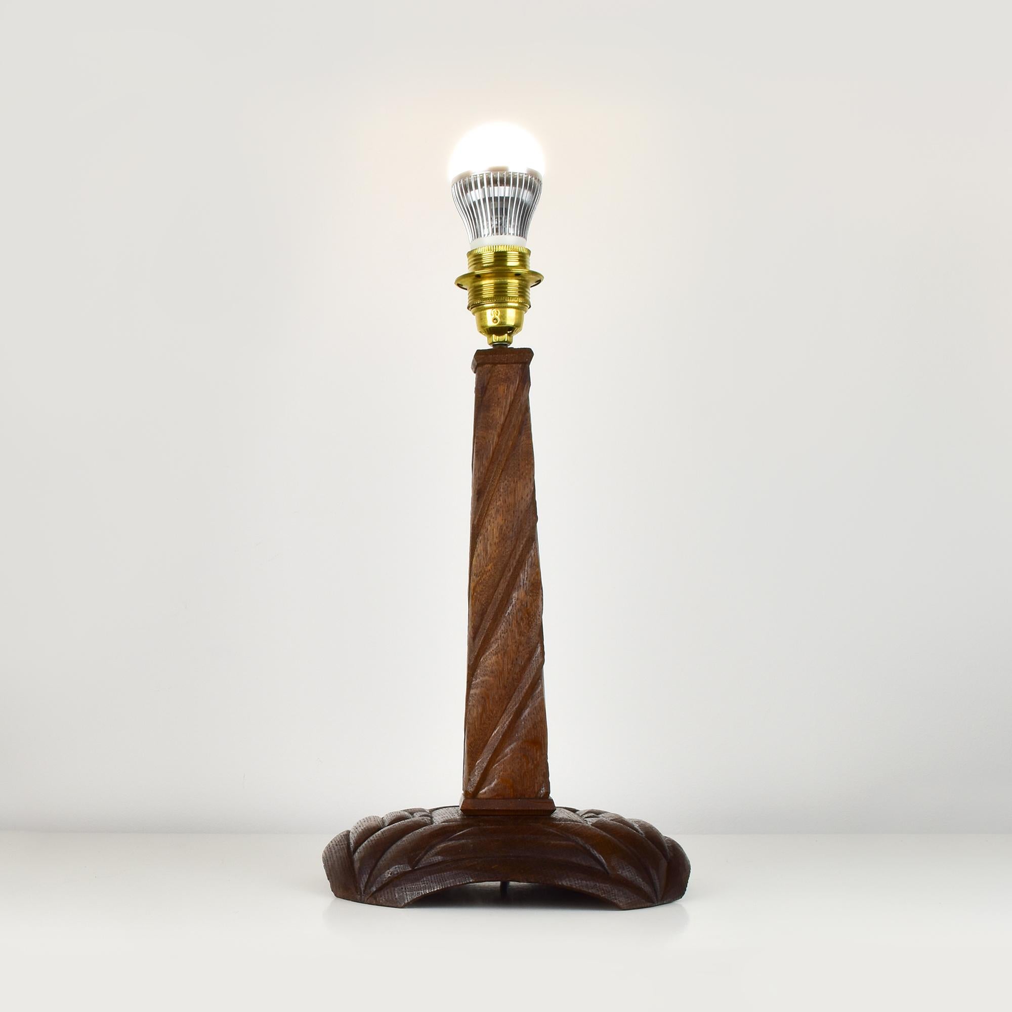 Mid-20th Century Vintage Anthroposophic Carved Wood Table Lamp Base in Rudolf Steiner Style For Sale