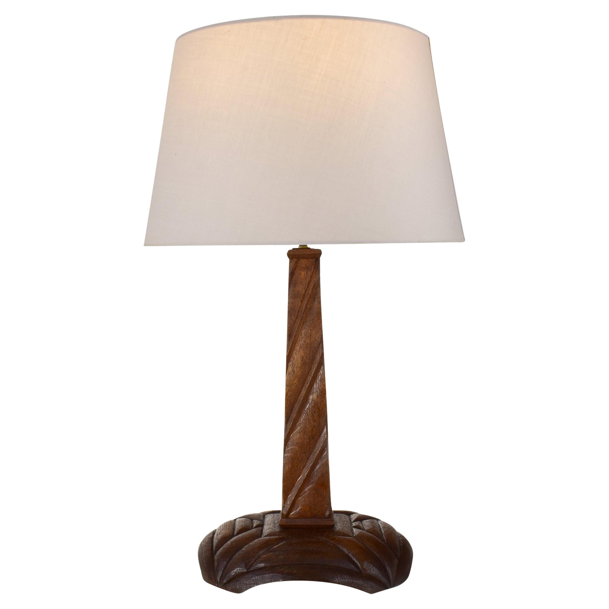 Lampe de table anthroposopique vintage en bois sculpté de style Rudolf Steiner
