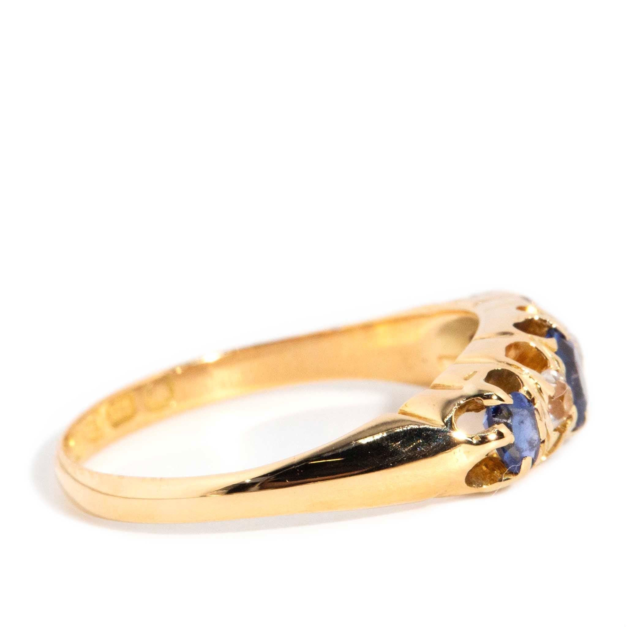Women's Vintage Antique 1897 Sapphire & Diamond London Bridge Ring 18 Carat Gold For Sale