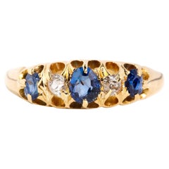 Antique Antique 1897 Sapphire & Diamond London Bridge Ring 18 Carat Gold