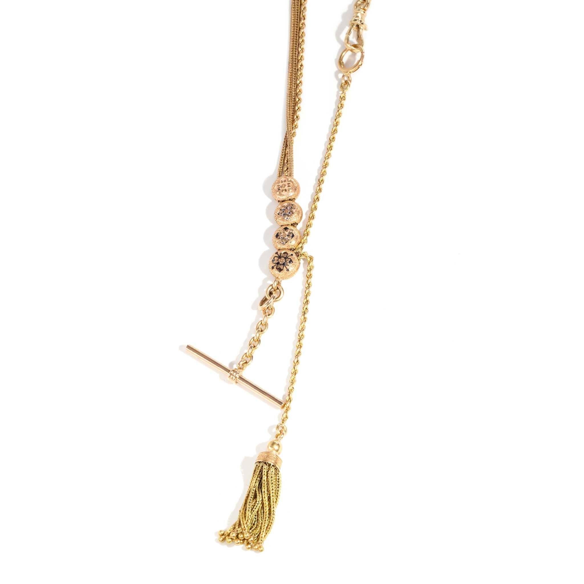 Women's Vintage Antique 1920s Enamel Bead Tassel & Tog Chain 15 18 & 9 Carat Yellow Gold