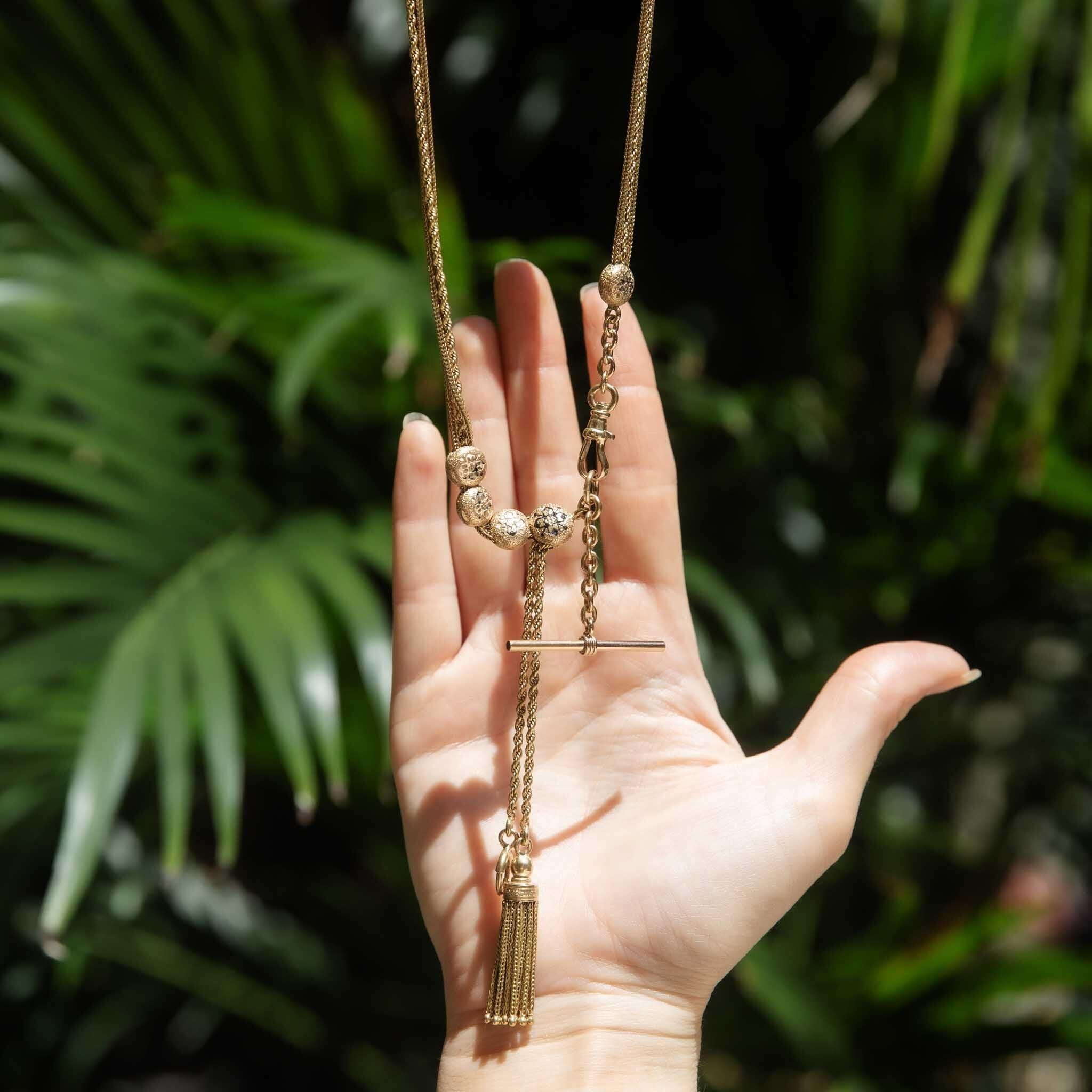 Vintage Antique 1920s Enamel Bead Tassel & Tog Chain 15 18 & 9 Carat Yellow Gold 1