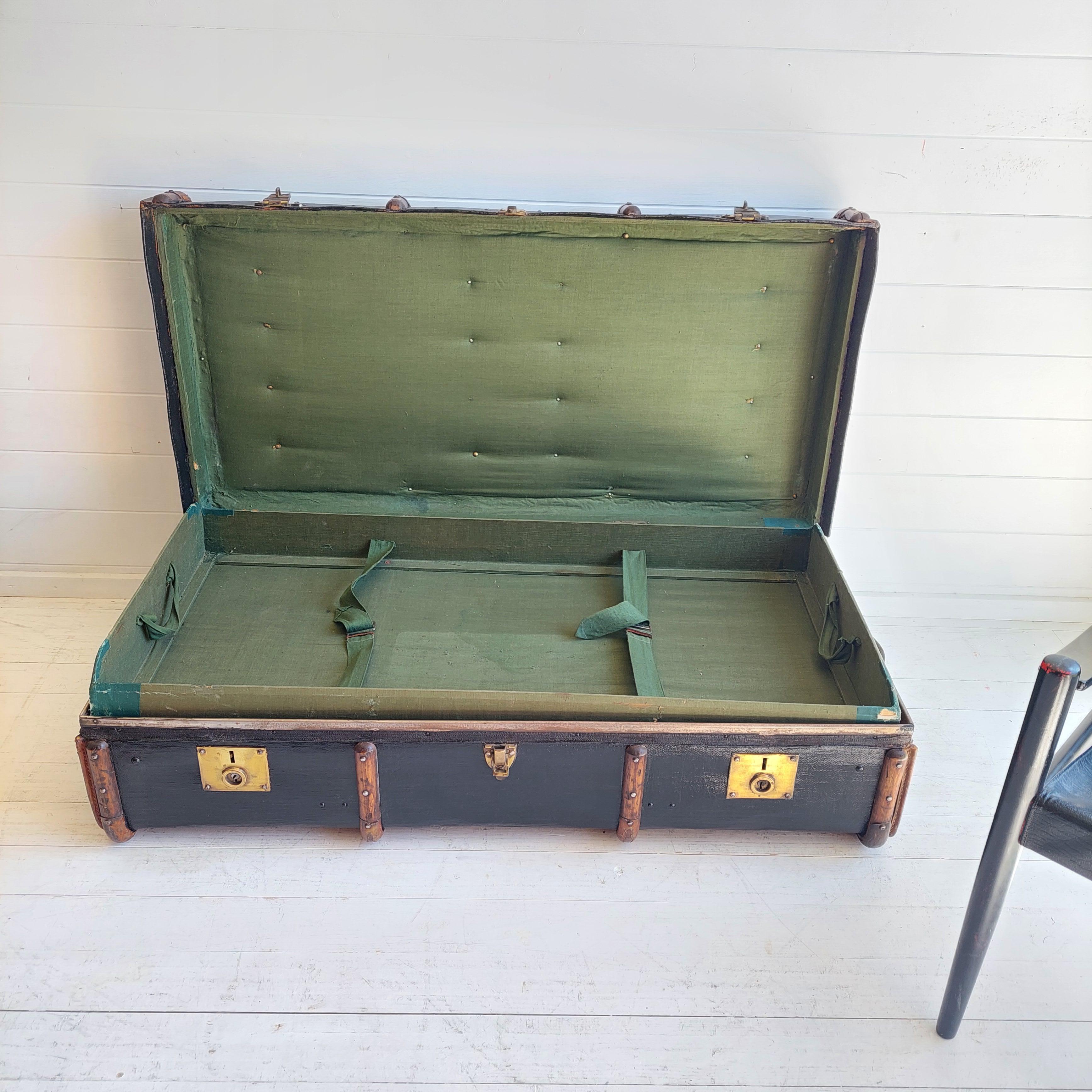 Vintage Antique 1930s Large Travel Steamer Trunk coffee table storage 4