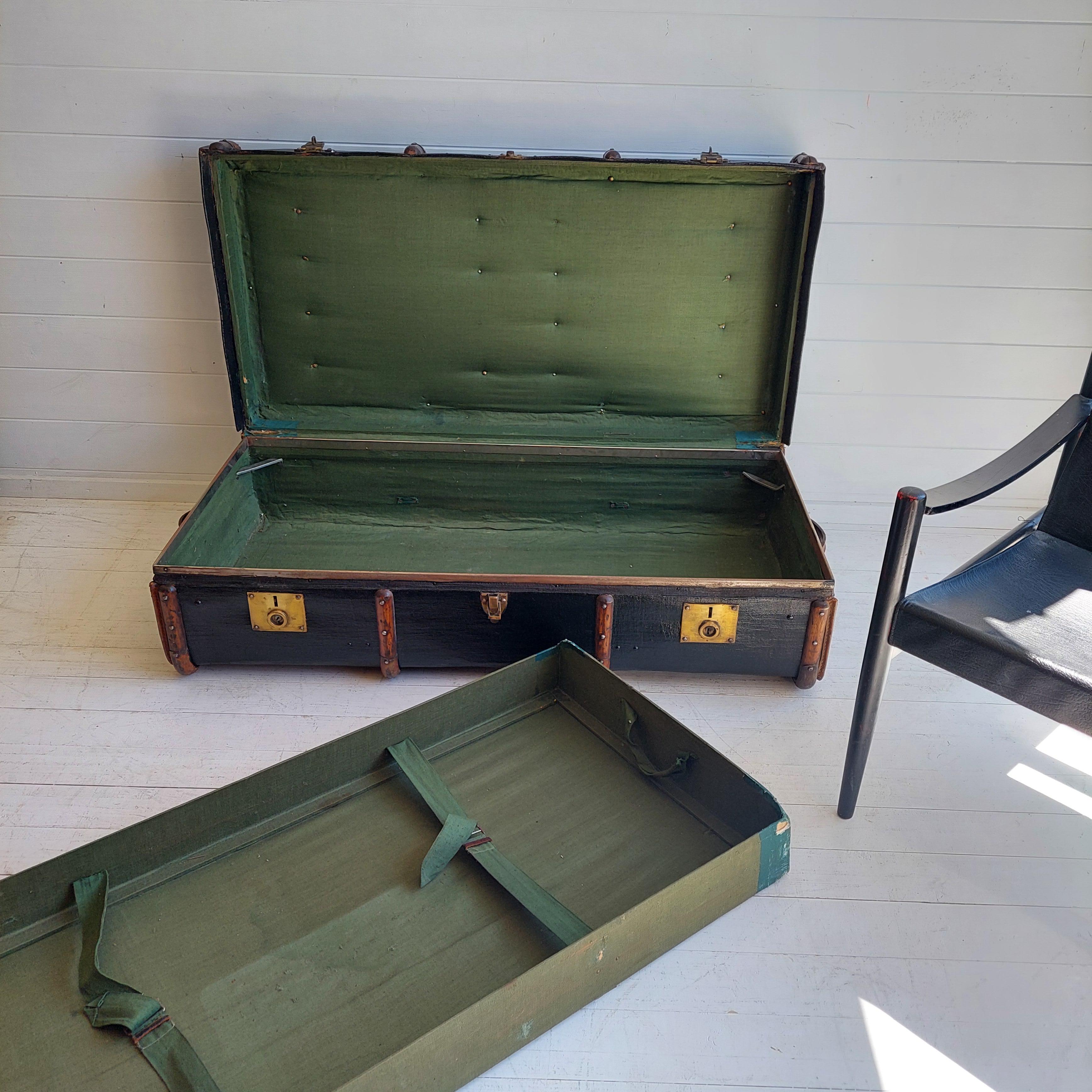 Vintage Antique 1930s Large Travel Steamer Trunk coffee table storage 5