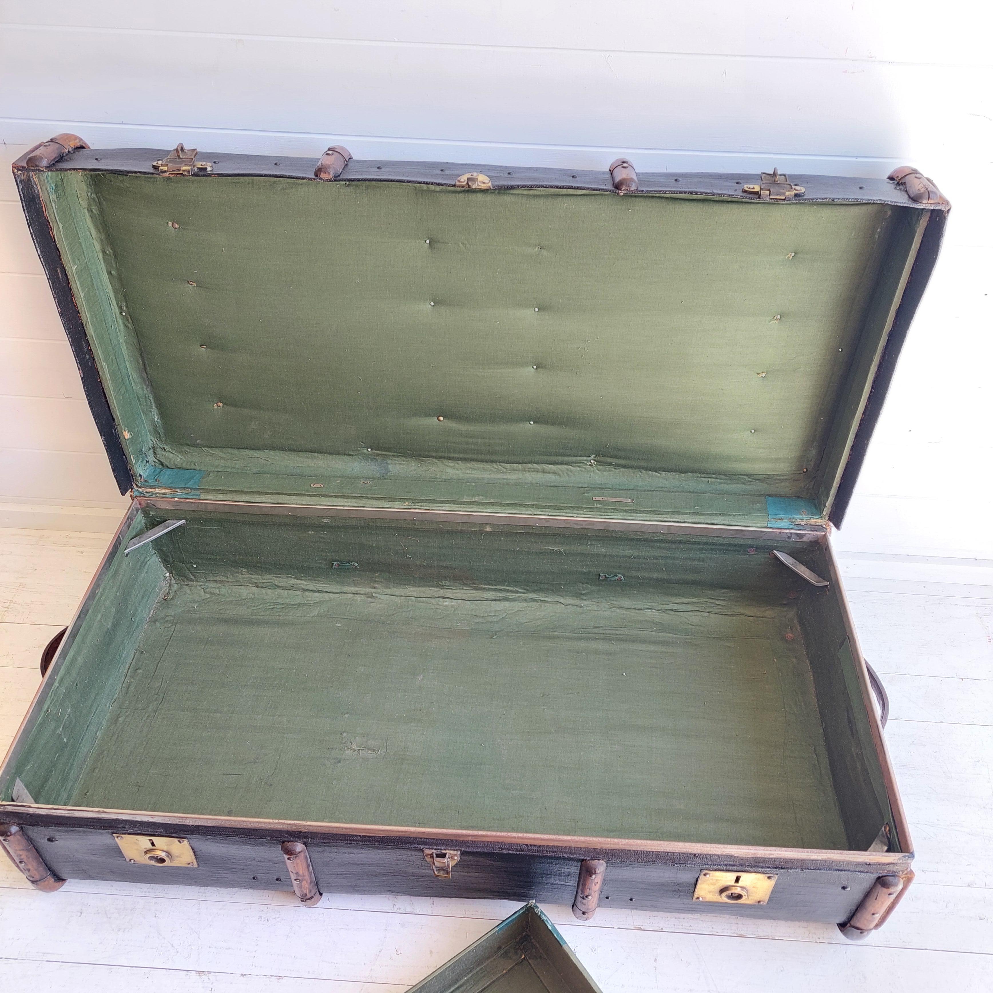 Vintage Antique 1930s Large Travel Steamer Trunk coffee table storage 6