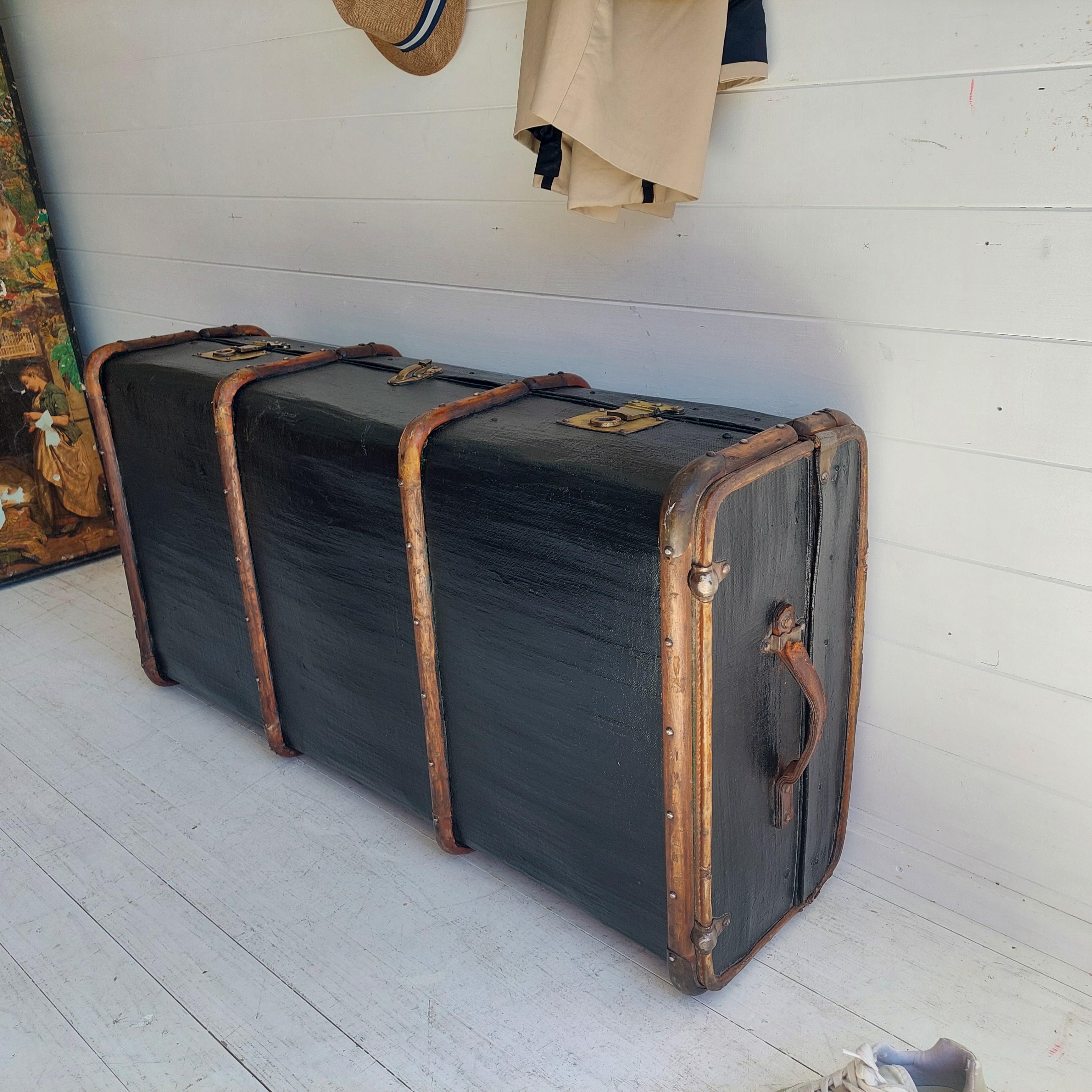 Metal Vintage Antique 1930s Large Travel Steamer Trunk coffee table storage