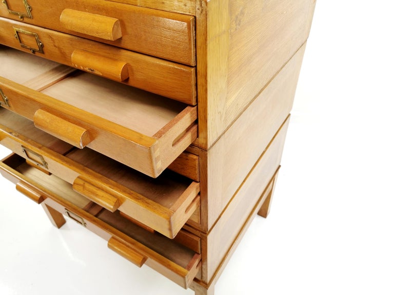 Vintage Antique 3 Tier Oak Plan Chest Of Drawers Artists Map Table