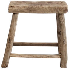 Vintage Antique Aged Elm Wood Stool Table