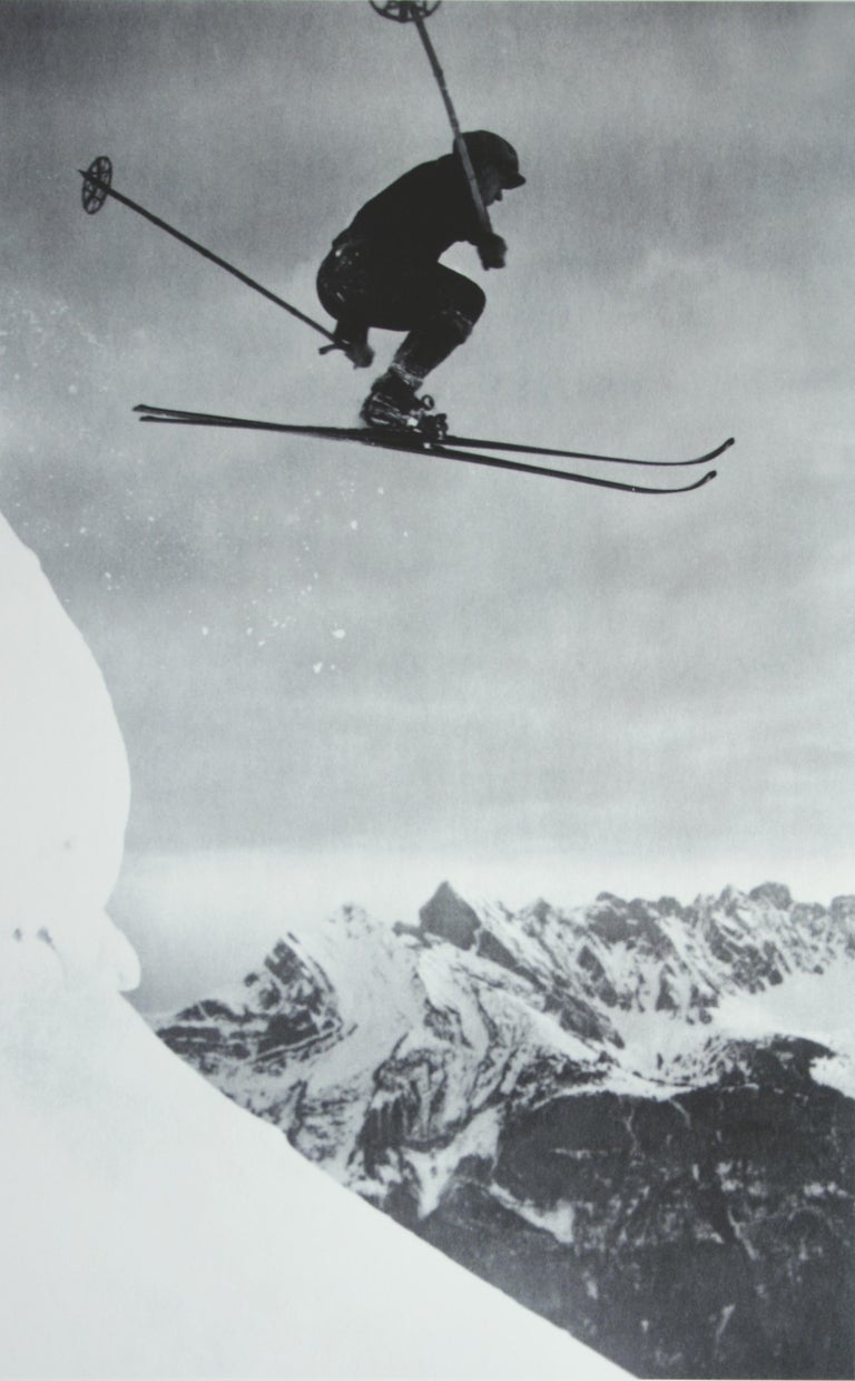 Ski photography.
'Der Sprung'', a new mounted black and white photographic image after an original 1930s skiing photograph. Black & white alpine photos are the perfect addition to any home or ski lodge. Prior to being a recreational activity skiing