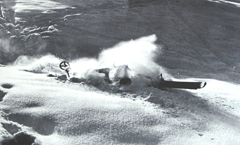 Alpine Ski photograph. Taken from original 1930s photograph
'NOSE DIVE', a new mounted black and white photographic image after an original 1930s skiing photograph. Prior to being a recreational activity skiing was purely a means of travelling from