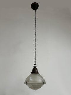 Vintage Antique American Three Part Holophane Glass Ceiling Light Pendant Lamp