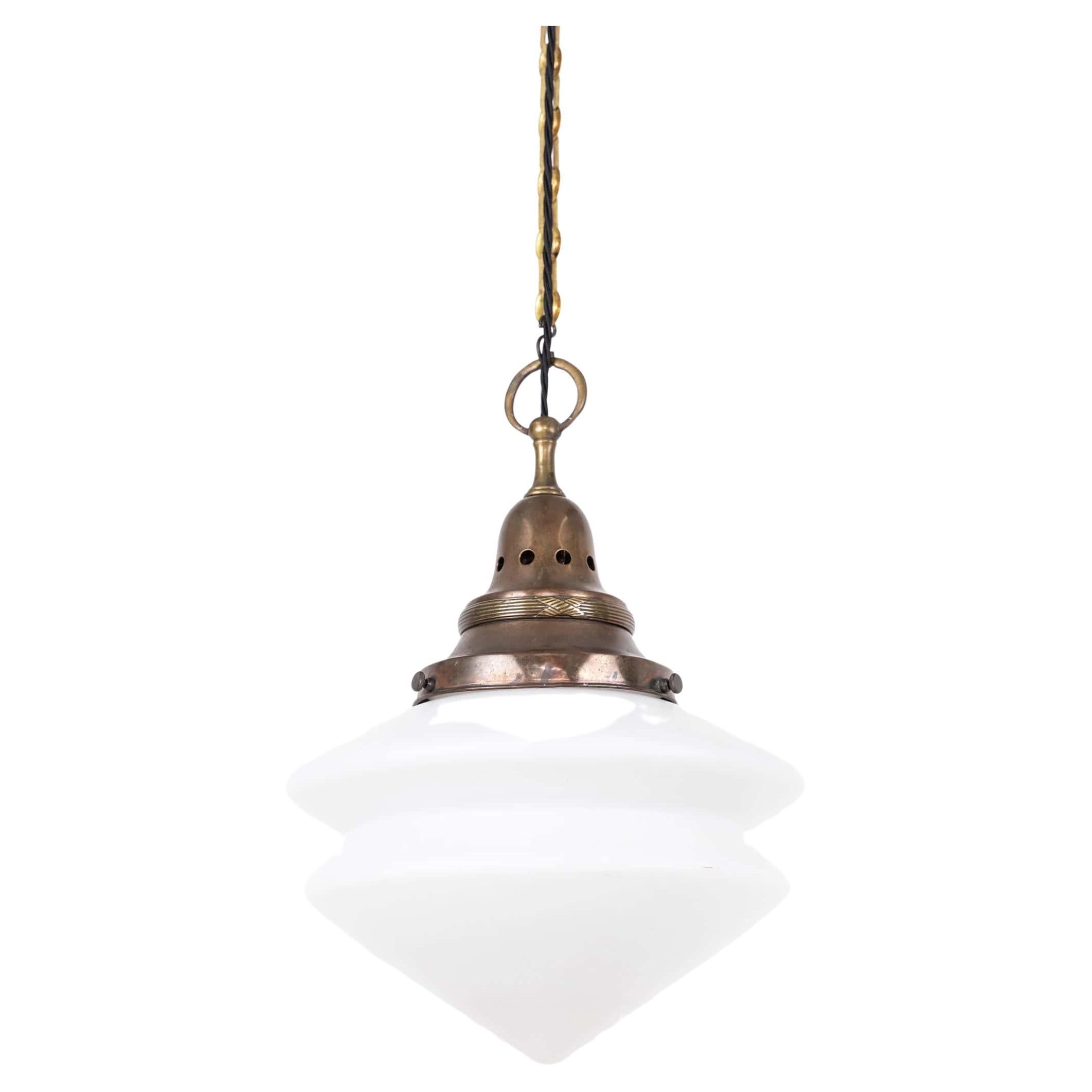 Vintage Antique Art Deco Church Opaline Glass Pendant Light, C.1930
