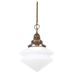 Vintage Antique Art Deco Church Opaline Glass Pendant Light, C.1930